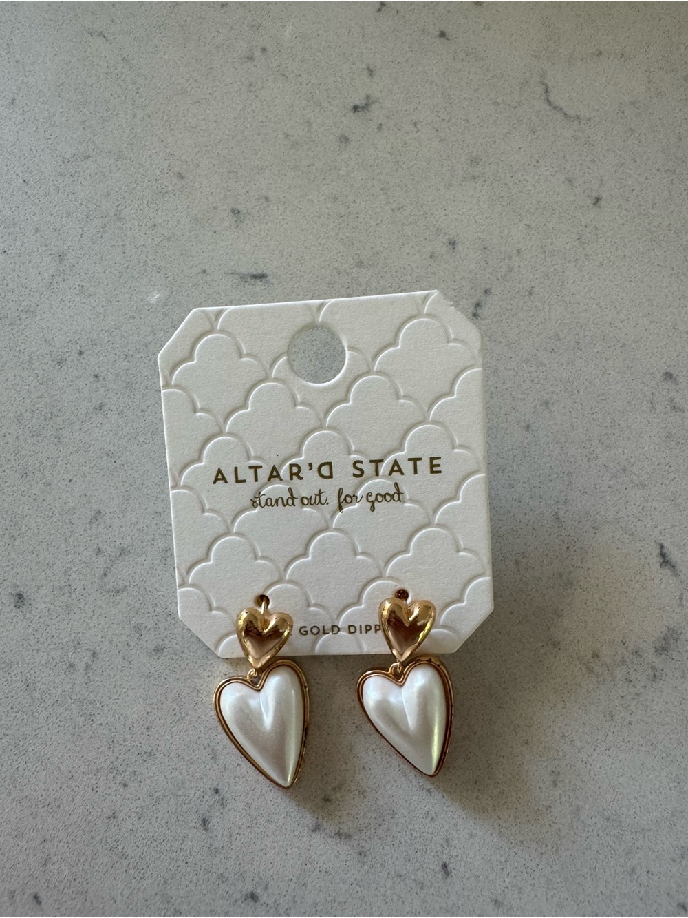 NEW Altar'd State Gold Dipped Pearl Heart Drop Earrings